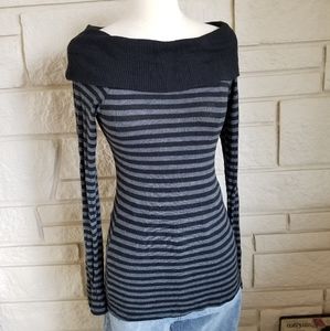 Forever21 Black/Grey Striped Foldover Off Shoulder